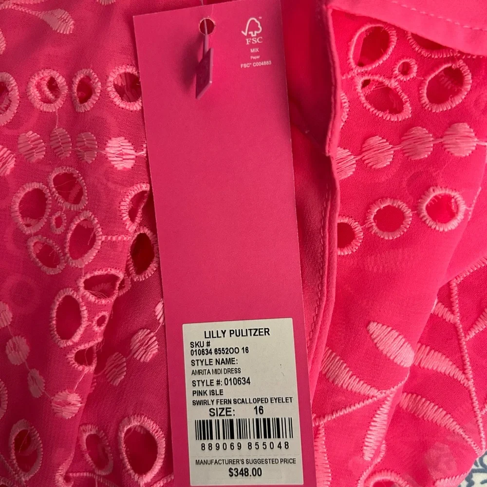 Lilly Pulitzer Vibrant Pink Eyelet Midi Dress - Picture 6 of 6